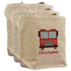 Firetrucks Reusable Cotton Grocery Bags - Set of 3 (Personalized)