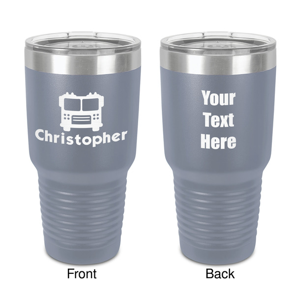 Custom Firetrucks 30 oz Stainless Steel Tumbler - Grey - Double-Sided (Personalized)