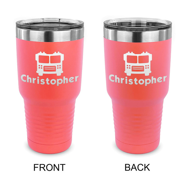 Custom Firetrucks 30 oz Stainless Steel Tumbler - Coral - Double Sided (Personalized)