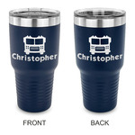 Firetrucks 30 oz Stainless Steel Tumbler - Navy - Double Sided (Personalized)