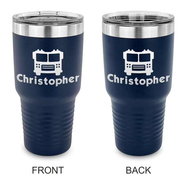 Custom Firetrucks 30 oz Stainless Steel Tumbler - Navy - Double Sided (Personalized)