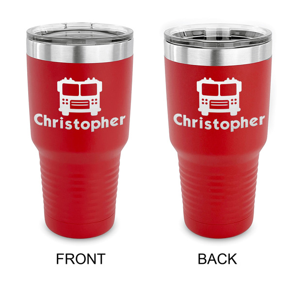 Custom Firetrucks 30 oz Stainless Steel Tumbler - Red - Double Sided (Personalized)