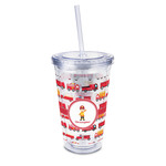 Firetrucks 16oz Double Wall Acrylic Tumbler with Lid & Straw - Full Print (Personalized)