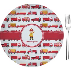 Firetrucks Glass Appetizer / Dessert Plate 8" (Personalized)