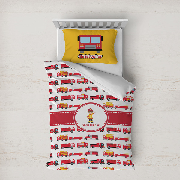 Custom Firetrucks Duvet Cover Set - Twin XL (Personalized)