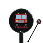 Firetrucks 5.5" Round Plastic Stir Sticks - Black - Double Sided (Personalized)