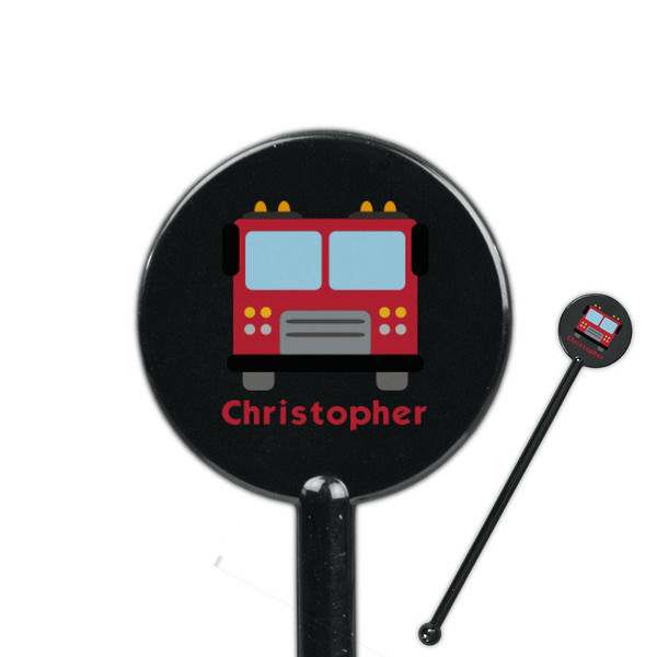 Custom Firetrucks 5.5" Round Plastic Stir Sticks - Black - Double Sided (Personalized)