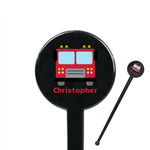 Firetrucks 7" Round Plastic Stir Sticks - Black - Single Sided (Personalized)