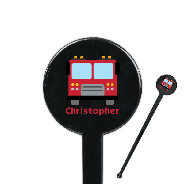 Custom Firetrucks 7" Round Plastic Stir Sticks - Black - Single Sided (Personalized)