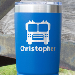 Firetrucks 20 oz Stainless Steel Tumbler - Royal Blue - Double Sided (Personalized)