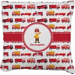 Firetrucks Faux-Linen Throw Pillow 16" (Personalized)