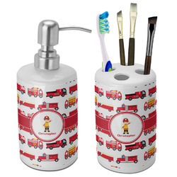 Firetrucks Ceramic Bathroom Accessories Set (Personalized)