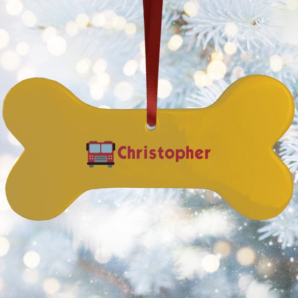 Custom Firetrucks Ceramic Dog Ornament w/ Name or Text