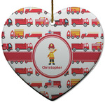 Firetrucks Heart Ceramic Ornament w/ Name or Text