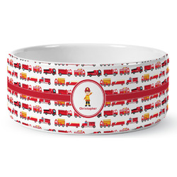 Firetrucks Ceramic Dog Bowl - Large (Personalized)