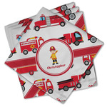 Firetrucks Cloth Cocktail Napkins - Set of 4 w/ Name or Text