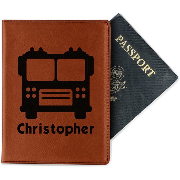 Custom Firetrucks Passport Holder - Faux Leather - Double Sided (Personalized)