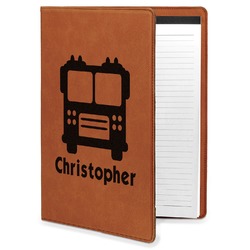Firetrucks Leatherette Portfolio with Notepad - Large - Single Sided (Personalized)