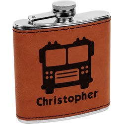 Firetrucks Leatherette Wrapped Stainless Steel Flask (Personalized)