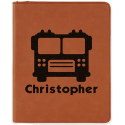 Firetrucks Leatherette Zipper Portfolio with Notepad - Single Sided (Personalized)