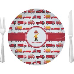Firetrucks Glass Lunch / Dinner Plate 10" (Personalized)