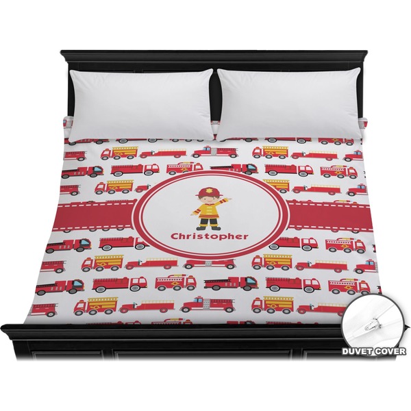 Custom Firetrucks Duvet Cover - King (Personalized)