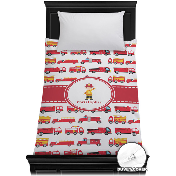 Custom Firetrucks Duvet Cover - Twin XL (Personalized)