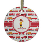 Firetrucks Flat Glass Ornament - Round w/ Name or Text