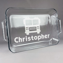 Firetrucks Glass Baking Dish with Truefit Lid - 13in x 9in (Personalized)