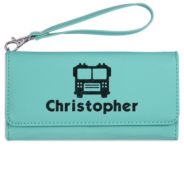 Custom Firetrucks Ladies Leatherette Wallet - Laser Engraved- Teal (Personalized)