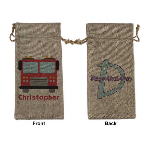 Custom Firetrucks Large Burlap Gift Bag - Front & Back (Personalized)