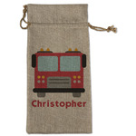 Firetrucks Large Burlap Gift Bag - Front (Personalized)