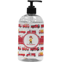 Firetrucks Plastic Soap / Lotion Dispenser (16 oz - Large - Black) (Personalized)