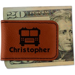 Firetrucks Leatherette Magnetic Money Clip - Single Sided (Personalized)