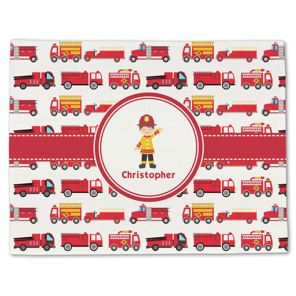 Custom Firetrucks Single-Sided Linen Placemat - Single w/ Name or Text