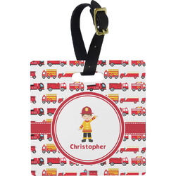 Firetrucks Plastic Luggage Tag - Square w/ Name or Text