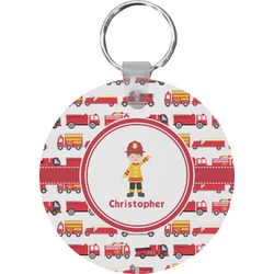 Firetrucks Round Plastic Keychain (Personalized)