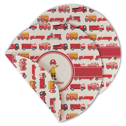 Firetrucks Round Linen Placemat - Double Sided - Set of 4 (Personalized)
