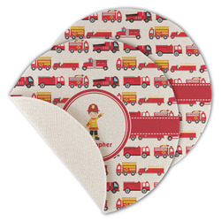 Firetrucks Round Linen Placemat - Single Sided - Set of 4 (Personalized)