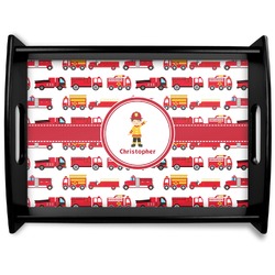 Firetrucks Black Wooden Tray - Large (Personalized)