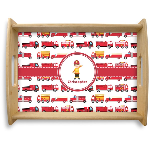 Custom Firetrucks Natural Wooden Tray - Large (Personalized)