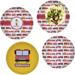 Firetrucks Set of 4 Glass Lunch / Dinner Plate 10" (Personalized)