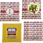 Firetrucks Set of 4 Glass Square Lunch / Dinner Plate 9.5" (Personalized)