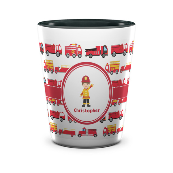 Custom Firetrucks Ceramic Shot Glass - 1.5 oz - Two Tone - Single (Personalized)