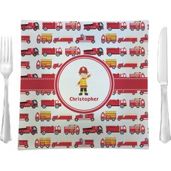 Firetrucks Glass Square Lunch / Dinner Plate 9.5" (Personalized)