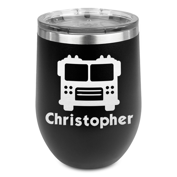 Custom Firetrucks Stemless Stainless Steel Wine Tumbler - Black - Single Sided (Personalized)