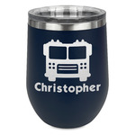 Firetrucks Stemless Stainless Steel Wine Tumbler - Navy - Double Sided (Personalized)
