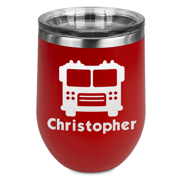 Custom Firetrucks Stemless Stainless Steel Wine Tumbler - Red - Double Sided (Personalized)