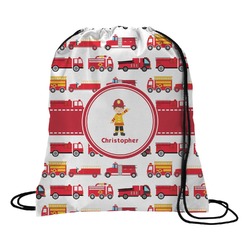 Firetrucks Drawstring Backpack - Large (Personalized)