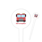 Firetrucks 4" Round Plastic Food Picks - White - Double Sided (Personalized)